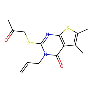 5,6-dimethyl-2-[(2-oxopropyl)sulfanyl]-3-(prop-2-en-1-yl)-3H,4H-thieno[2,3-d]pyrimidin-4-one structure