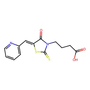 (E)-4-(4-oxo-5-(pyridin-2-ylmethylene)-2-thioxothiazolidin-3-yl)butanoic acid structure