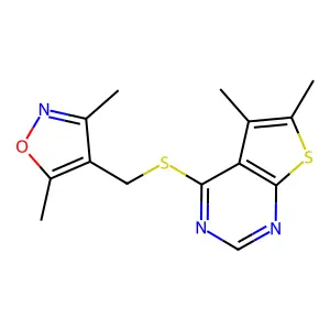 4-(((5,6-Dimethylthieno[2,3-d]pyrimidin-4-yl)thio)methyl)-3,5-dimethylisoxazole structure