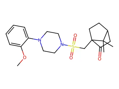 1-({[4-(2-methoxyphenyl)piperazin-1-yl]sulfonyl}methyl)-7,7-dimethylbicyclo[2.2.1]heptan-2-one structure