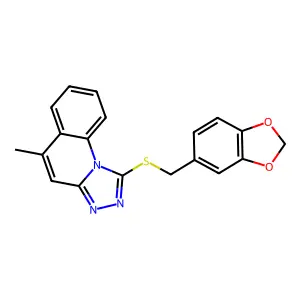 1-((benzo[d][1,3]dioxol-5-ylmethyl)thio)-5-methyl-[1,2,4]triazolo[4,3-a]quinoline structure