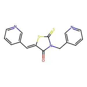 (Z)-3-(pyridin-3-ylmethyl)-5-(pyridin-3-ylmethylene)-2-thioxothiazolidin-4-one structure