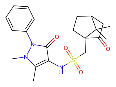 1-{7,7-dimethyl-2-oxobicyclo[2.2.1]heptan-1-yl}-N-(1,5-dimethyl-3-oxo-2-phenyl-2,3-dihydro-1H-pyrazol-4-yl)methanesulfonamide structure