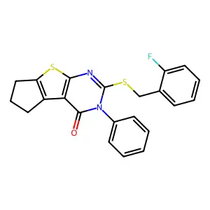 6-(2-Fluoro-benzylsulfanyl)-5-phenyl-1,2,3,5-tetrahydro-8-thia-5,7-diaza-cyclopenta[a]inden-4-one structure