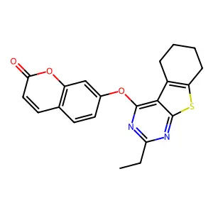 7-[(2-ethyl-5,6,7,8-tetrahydro[1]benzothieno[2,3-d]pyrimidin-4-yl)oxy]-2H-chromen-2-one structure