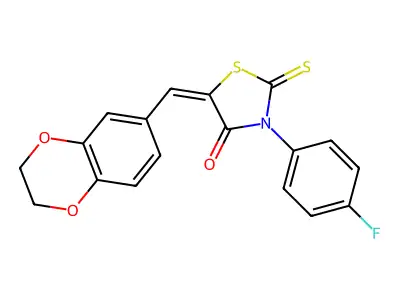 5-(2,3-dihydro-1,4-benzodioxin-6-ylmethylene)-3-(4-fluorophenyl)-2-thioxo-1,3-thiazolan-4-one structure