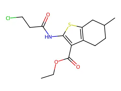 ethyl 2-(3-chloropropanamido)-6-methyl-4,5,6,7-tetrahydrobenzo[b]thiophene-3-carboxylate structure