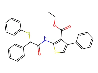 Ethyl 4-phenyl-2-(2-phenyl-2-(phenylthio)acetamido)thiophene-3-carboxylate structure