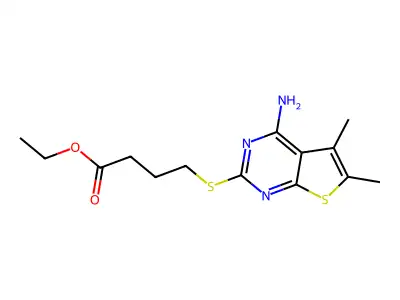 Ethyl 4-(4-amino-5,6-dimethylthiopheno[2,3-d]pyrimidin-2-ylthio)butanoate structure