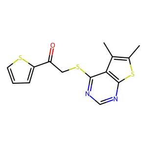 2-(5,6-Dimethylthieno[2,3-d]pyrimidin-4-yl)sulfanyl-1-thiophen-2-ylethanone structure