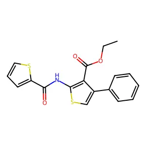 Ethyl 4-phenyl-2-(2-thienylcarbonylamino)thiophene-3-carboxylate structure