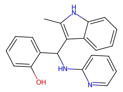 2-[(2-methyl-1H-indol-3-yl)(pyridin-2-ylamino)methyl]phenol structure