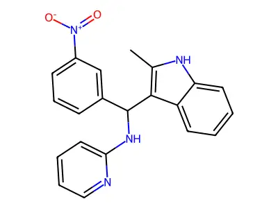N-[(2-methyl-1H-indol-3-yl)(3-nitrophenyl)methyl]pyridin-2-amine structure
