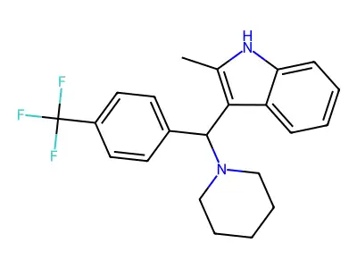 2-methyl-3-(piperidin-1-yl(4-(trifluoromethyl)phenyl)methyl)-1H-indole structure