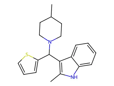 2-methyl-3-[(4-methylpiperidin-1-yl)(thiophen-2-yl)methyl]-1H-indole structure
