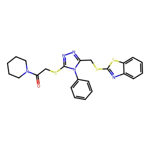2-((5-((benzo[d]thiazol-2-ylthio)methyl)-4-phenyl-4H-1,2,4-triazol-3-yl)thio)-1-(piperidin-1-yl)ethanone structure