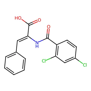 (E)-2-(2,4-dichlorobenzamido)-3-phenylacrylic acid structure