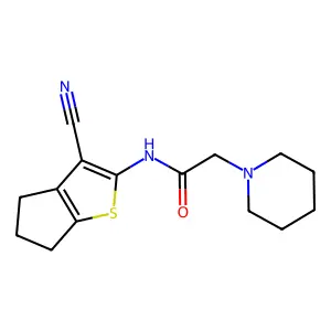 N-(3-cyano-5,6-dihydro-4H-cyclopenta[b]thiophen-2-yl)-2-piperidin-1-ylacetamide structure