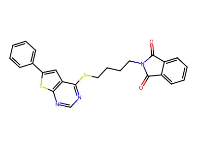 2-(4-((6-Phenylthieno[2,3-d]pyrimidin-4-yl)thio)butyl)isoindoline-1,3-dione structure