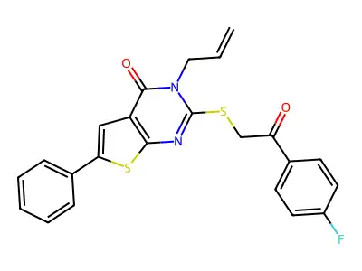 2-{[2-(4-fluorophenyl)-2-oxoethyl]sulfanyl}-6-phenyl-3-(prop-2-en-1-yl)thieno[2,3-d]pyrimidin-4(3H)-one structure