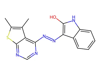 3-[(5,6-Dimethyl-4-thieno[2,3-d]pyrimidinyl)hydrazo]-2-indolone structure