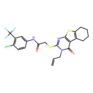 N-[4-chloro-3-(trifluoromethyl)phenyl]-2-[(4-oxo-3-prop-2-enyl-5,6,7,8-tetrahydro-[1]benzothiolo[2,3-d]pyrimidin-2-yl)sulfanyl]acetamide structure