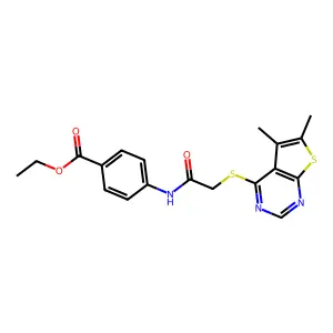 Ethyl 4-[2-({5,6-dimethylthieno[2,3-d]pyrimidin-4-yl}sulfanyl)acetamido]benzoate structure