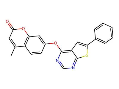 4-Methyl-7-(6-phenylthiopheno[3,2-e]pyrimidin-4-yloxy)chromen-2-one structure