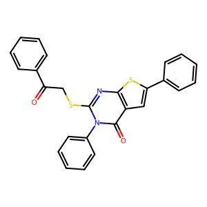 2-[(2-oxo-2-phenylethyl)sulfanyl]-3,6-diphenylthieno[2,3-d]pyrimidin-4(3H)-one structure