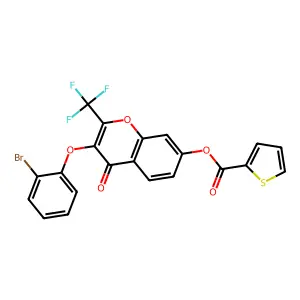 3-(2-bromophenoxy)-4-oxo-2-(trifluoromethyl)-4H-chromen-7-yl thiophene-2-carboxylate structure