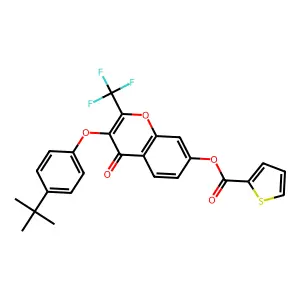 3-(4-(tert-butyl)phenoxy)-4-oxo-2-(trifluoromethyl)-4H-chromen-7-yl thiophene-2-carboxylate structure