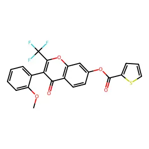 3-(2-methoxyphenyl)-4-oxo-2-(trifluoromethyl)-4H-chromen-7-yl thiophene-2-carboxylate structure