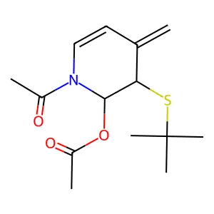 1-Acetyl-3-(tert-butylthio)-4-methylene-1,2,3,4-tetrahydro-2-pyridinyl acetate structure