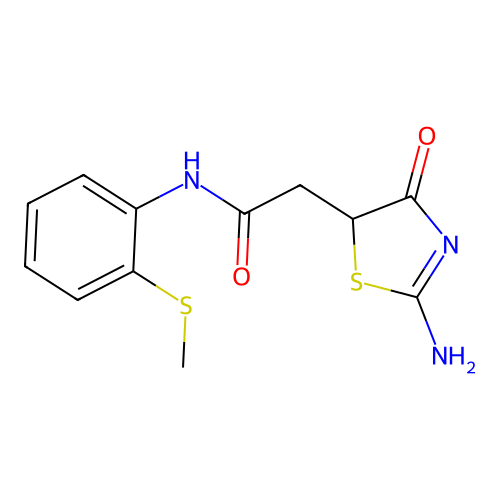 2-(2-Imino-4-oxo-thiazolidin-5-yl)-N-(2-methylsulfanyl-phenyl)-acetamide structure