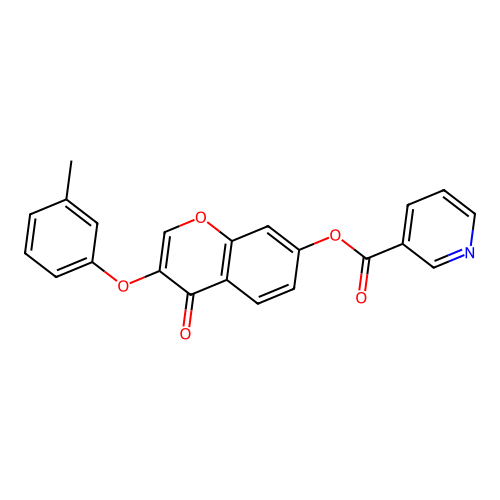 3-(3-methylphenoxy)-4-oxo-4H-chromen-7-yl pyridine-3-carboxylate structure