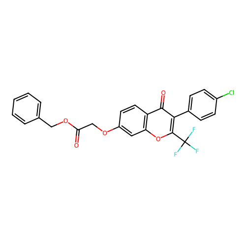 Benzyl 2-[3-(4-chlorophenyl)-4-oxo-2-(trifluoromethyl)chromen-7-yl]oxyacetate structure