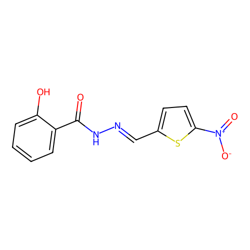 2-hydroxy-N'-[(5-nitro-2-thienyl)methylene]benzohydrazide structure