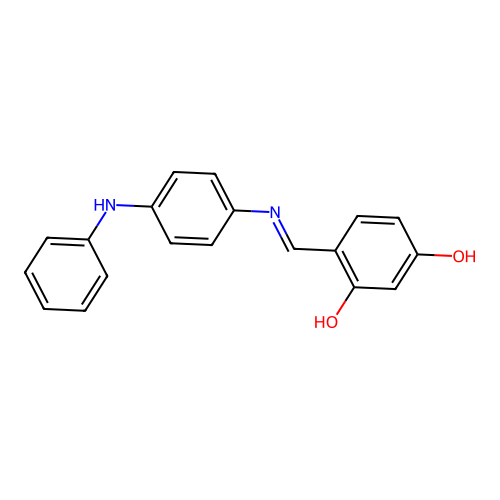 4-[(E)-{[4-(phenylamino)phenyl]imino}methyl]benzene-1,3-diol structure