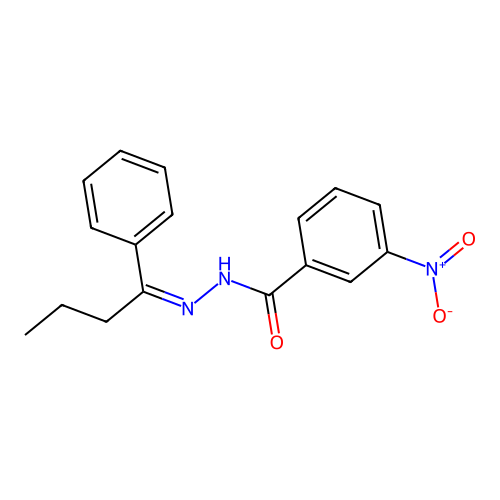 3-nitro-N-(1-phenylbutylideneamino)benzamide structure