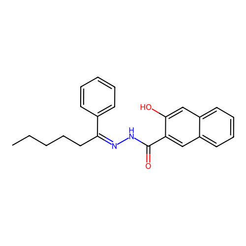 3-hydroxy-N'-(1-phenylhexylidene)-2-naphthohydrazide structure