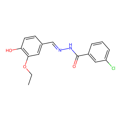 3-chloro-N-[(3-ethoxy-4-hydroxyphenyl)methylideneamino]benzamide structure