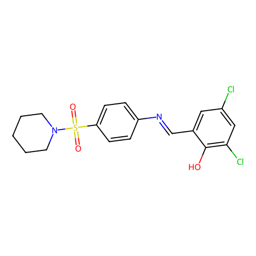 2,4-Dichloro-6-({[4-(1-piperidinylsulfonyl)phenyl]imino}methyl)phenol structure