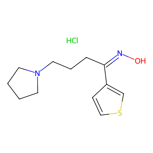 1-Butanone, 4-(1-pyrrolidinyl)-1-(3-thienyl)-, oxime, hydrochloride structure