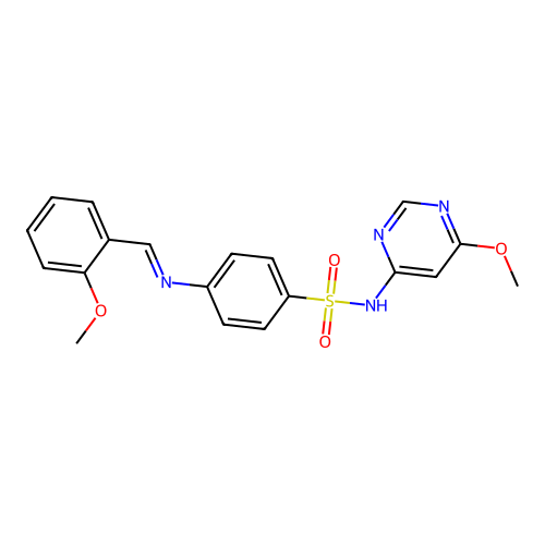 (E)-4-((2-methoxybenzylidene)amino)-N-(6-methoxypyrimidin-4-yl)benzenesulfonamide structure