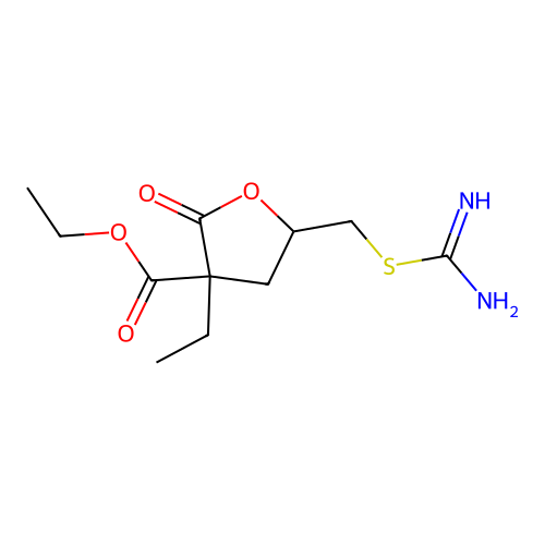 Ethyl 5-[(carbamimidoylsulfanyl)methyl]-3-ethyl-2-oxooxolane-3-carboxylate structure