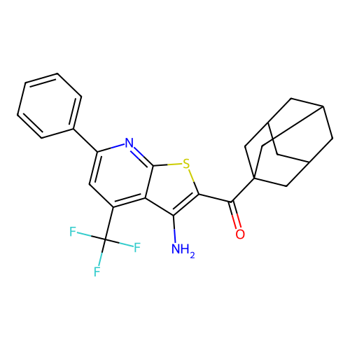 1-adamantyl-[3-amino-6-phenyl-4-(trifluoromethyl)thieno[2,3-b]pyridin-2-yl]methanone structure