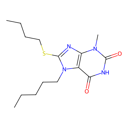 8-Butylsulfanyl-3-methyl-7-pentylpurine-2,6-dione structure