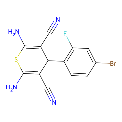 2,6-diamino-4-(4-bromo-2-fluorophenyl)-4H-thiopyran-3,5-dicarbonitrile structure