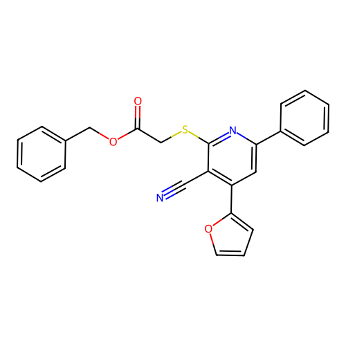 Benzyl {[3-cyano-4-(furan-2-yl)-6-phenylpyridin-2-yl]sulfanyl}acetate structure