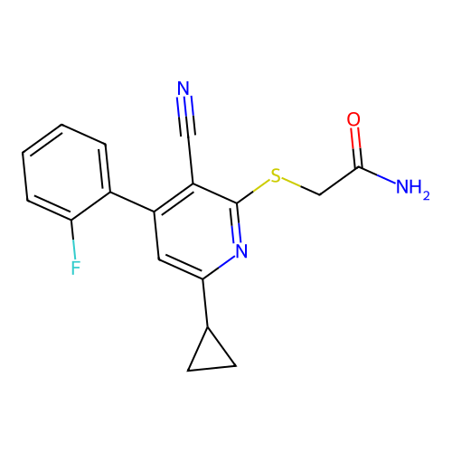 2-{[3-Cyano-6-cyclopropyl-4-(2-fluorophenyl)pyridin-2-yl]sulfanyl}acetamide structure